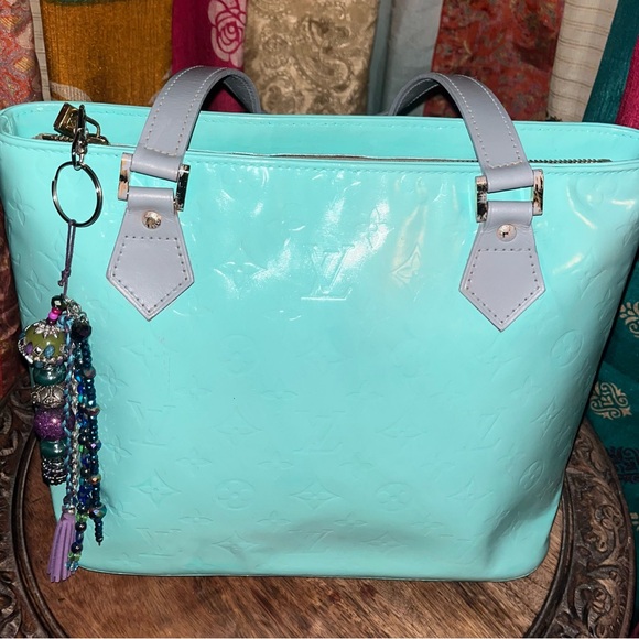 Hand painted Louis Vuitton in Tiffany Blue Grey strap comes handmade boho tassel - Picture 3 of 10